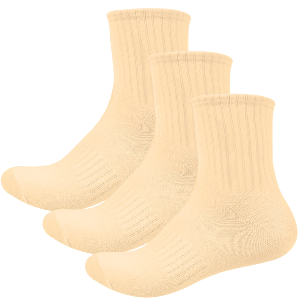 Basic Mid Cut Quarter Length Cotton Socks w/ Ribbed Leg and Foot Arch Support