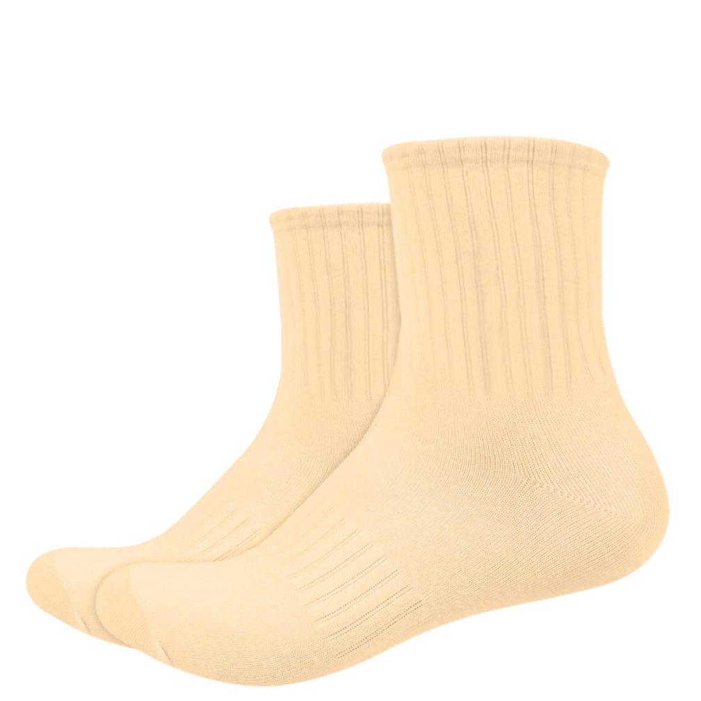 Basic Mid Cut Quarter Length Cotton Socks w/ Ribbed Leg and Foot Arch Support