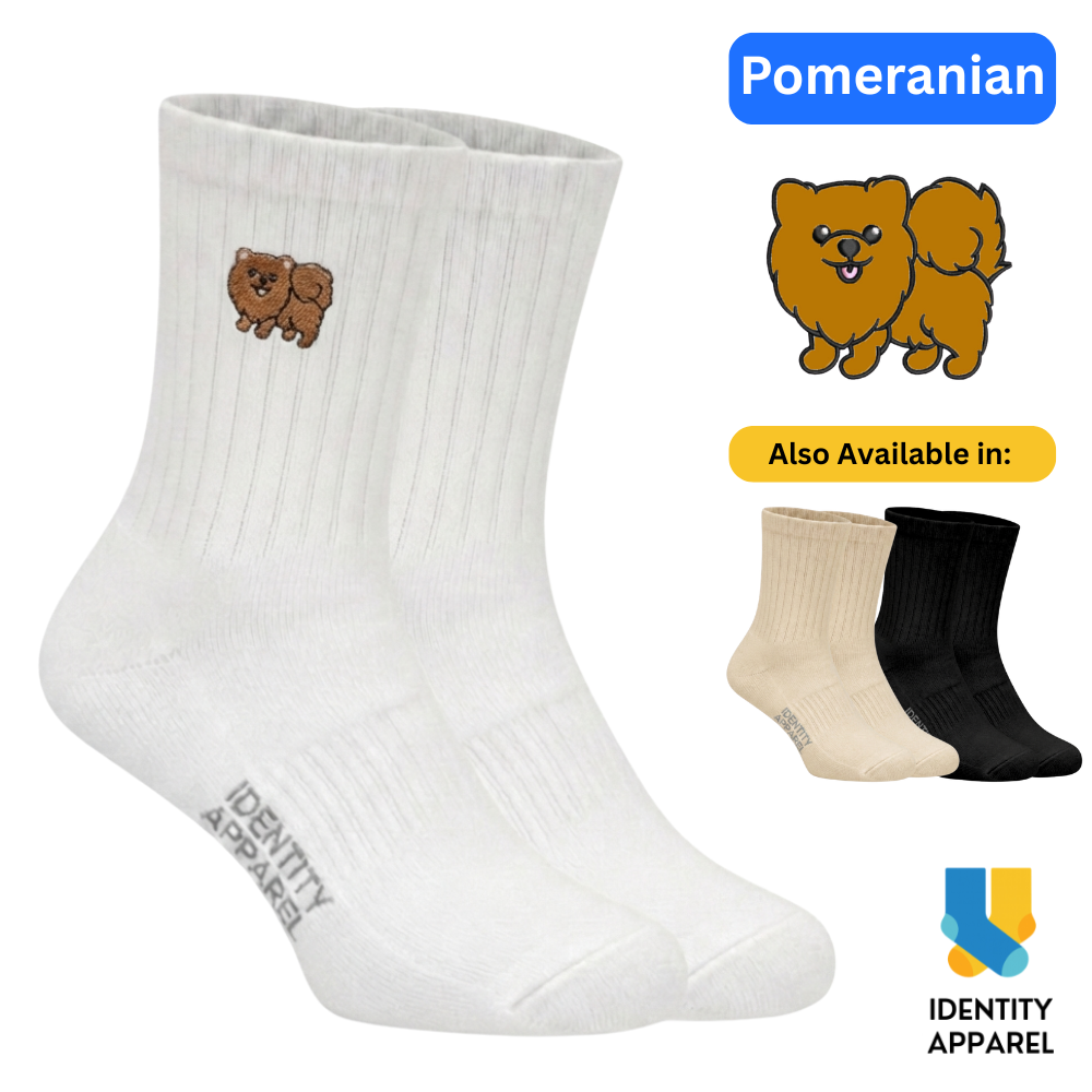 Pomeranian Embroidered Cotton Socks for Dog Lovers | Pup Culture Collection