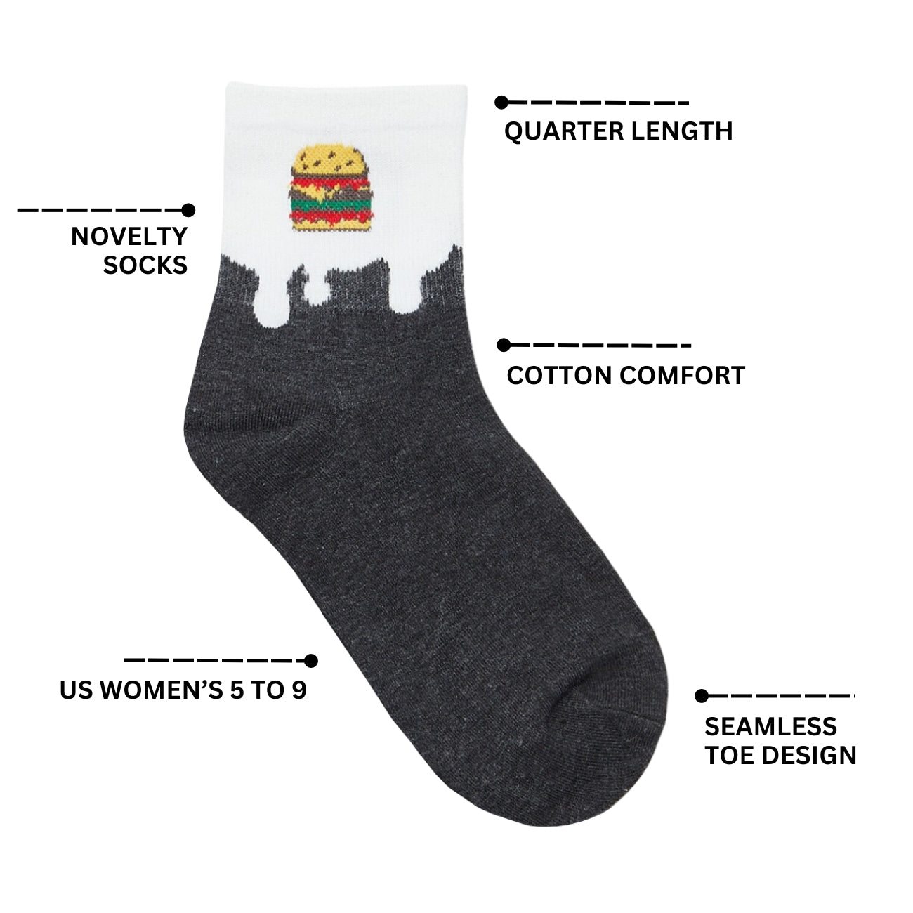 Womens Junk Food Series Quarter Length Socks