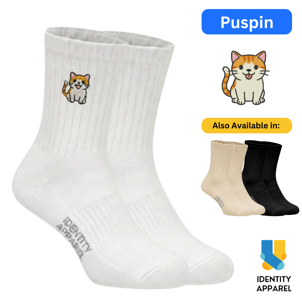 Purrfect Pair Cute Cats Embroidered Basic Cotton Socks with Arch Support