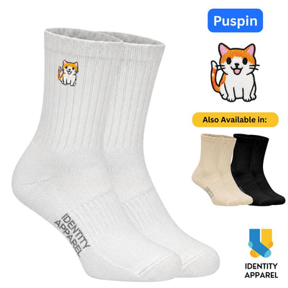 Purrfect Pair Cute Cats Embroidered Basic Cotton Socks with Arch Support