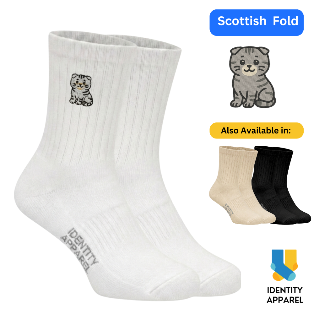 Purrfect Pair Cute Cats Embroidered Basic Cotton Socks with Arch Support