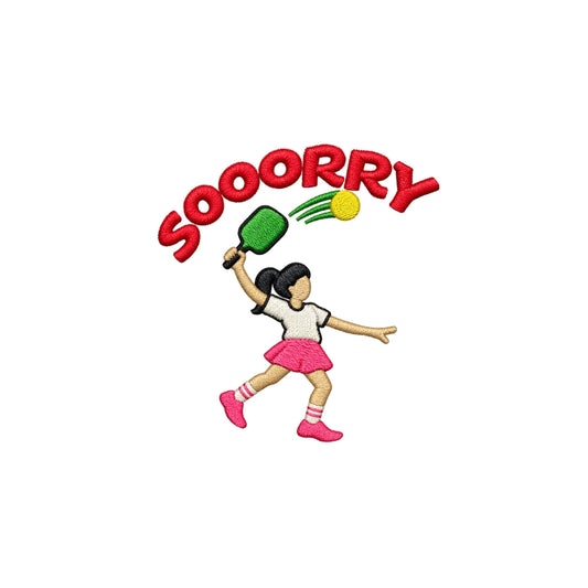 Sorry Girl embroidery design from the Dink Pa More pickleball collection by IDENTITY Apparel