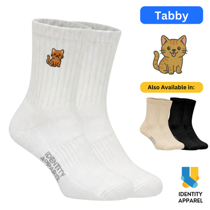 Purrfect Pair Cute Cats Embroidered Basic Cotton Socks with Arch Support
