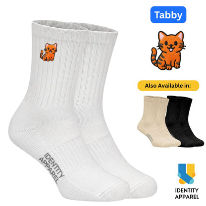 Purrfect Pair Cute Cats Embroidered Basic Cotton Socks with Arch Support