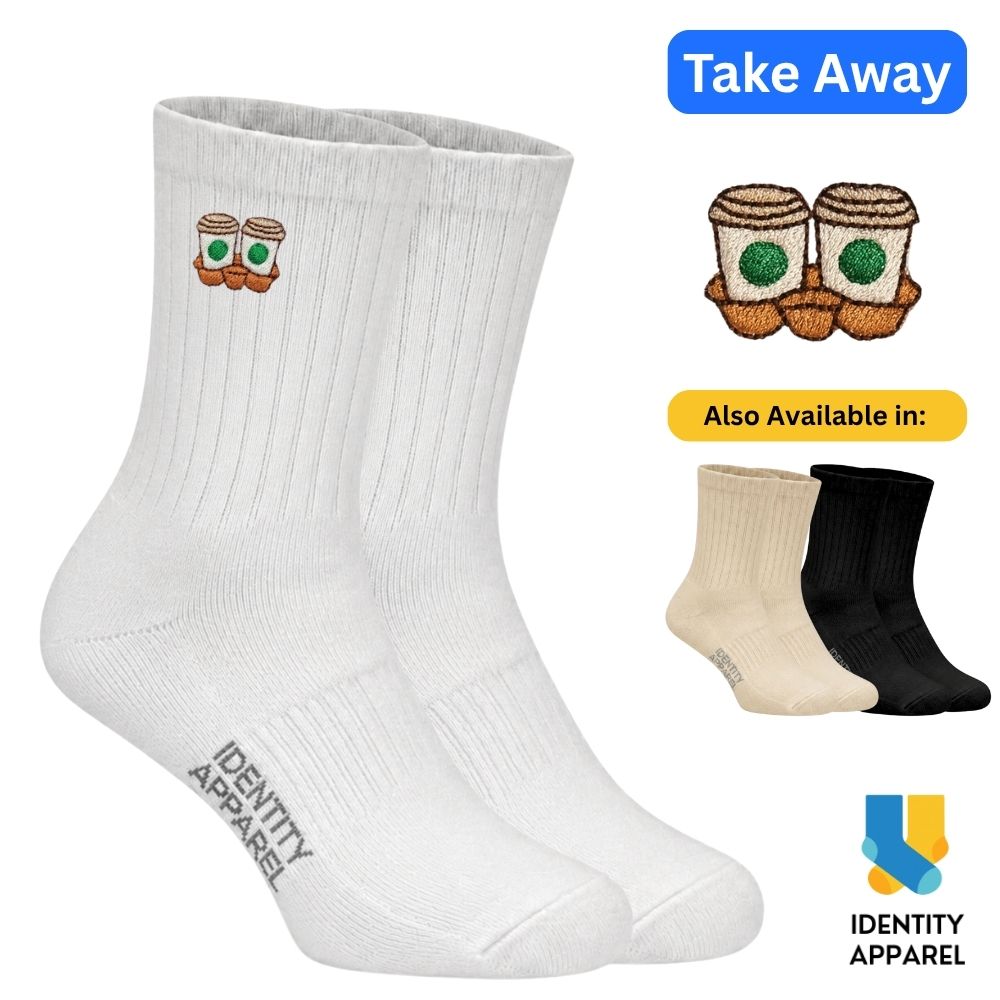 Take Away Embroidered Premium Cotton Socks | Caffeine Club Collection