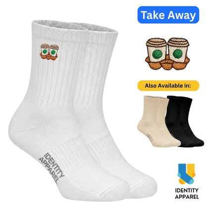 Take Away Embroidered Premium Cotton Socks | Caffeine Club Collection