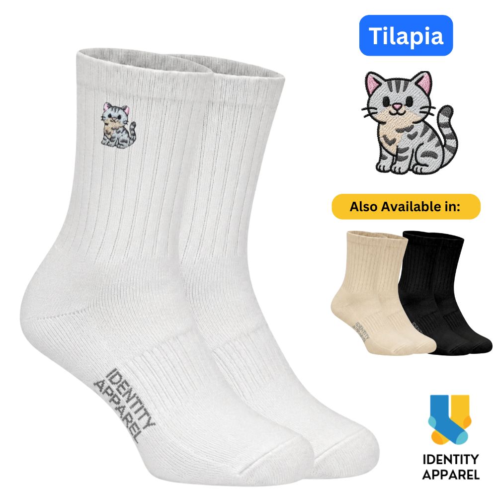 Purrfect Pair Cute Cats Embroidered Basic Cotton Socks with Arch Support