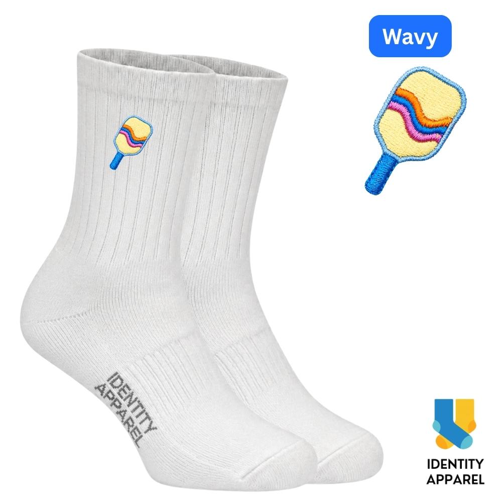 Wavy pickleball embroidered cotton socks – White