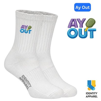 Ay Out pickleball embroidered cotton socks – White