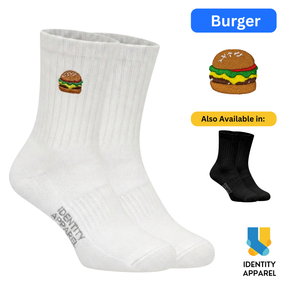 Burger Embroidered Basic Cotton Socks