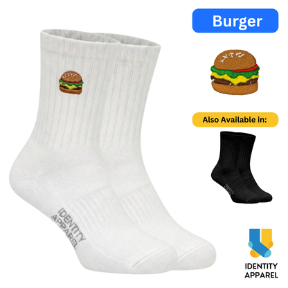 Burger Embroidered Basic Cotton Socks