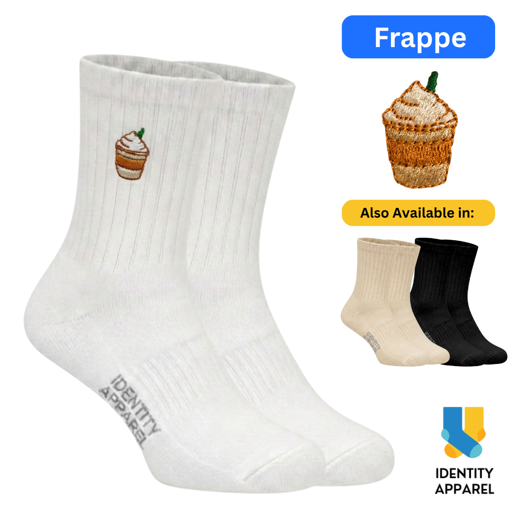Frappe Embroidered Premium Cotton Socks | Caffeine Club Collection
