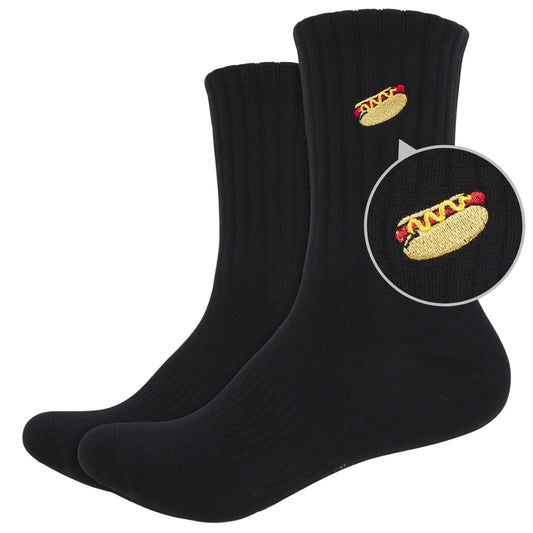 Basic Crew Socks with Hotdog Embroidery