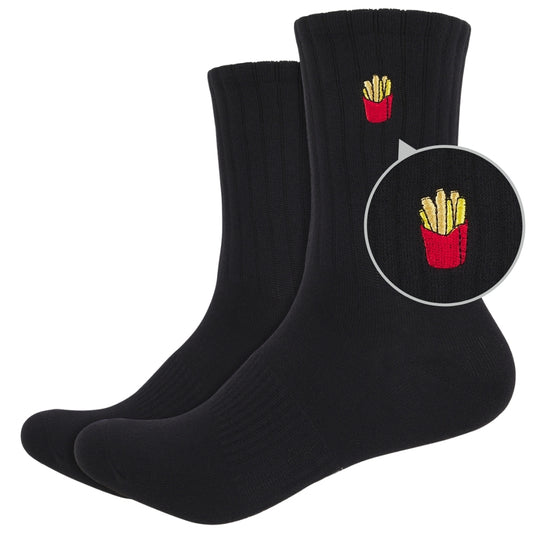 Basic Crew Socks with Fries Embroidery