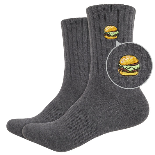 Basic Crew Socks with Burger Embroidery