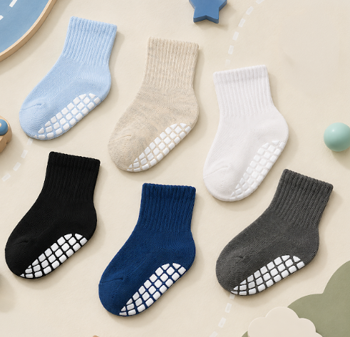 Toddler Non-Slip Grip Socks | Plain Solid Colored Anti-Slip Socks for Boys & Girls