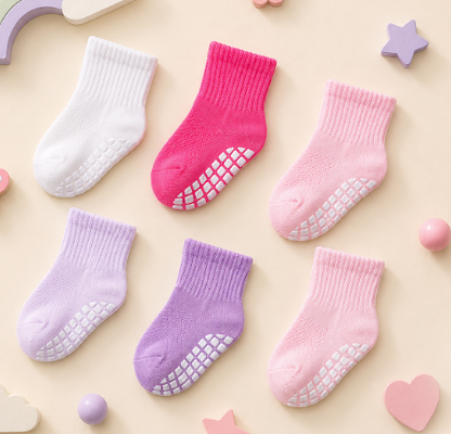 Toddler Non-Slip Grip Socks | Plain Solid Colored Anti-Slip Socks for Boys & Girls