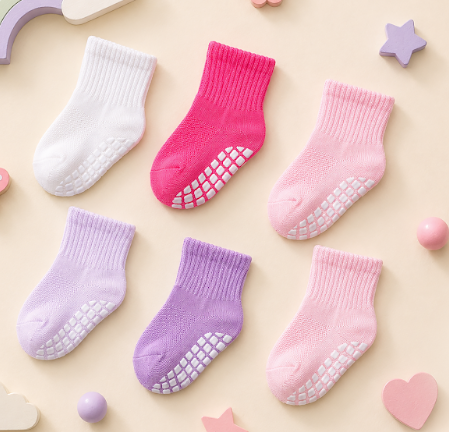 Toddler Non-Slip Grip Socks | Plain Solid Colored Anti-Slip Socks for Boys & Girls