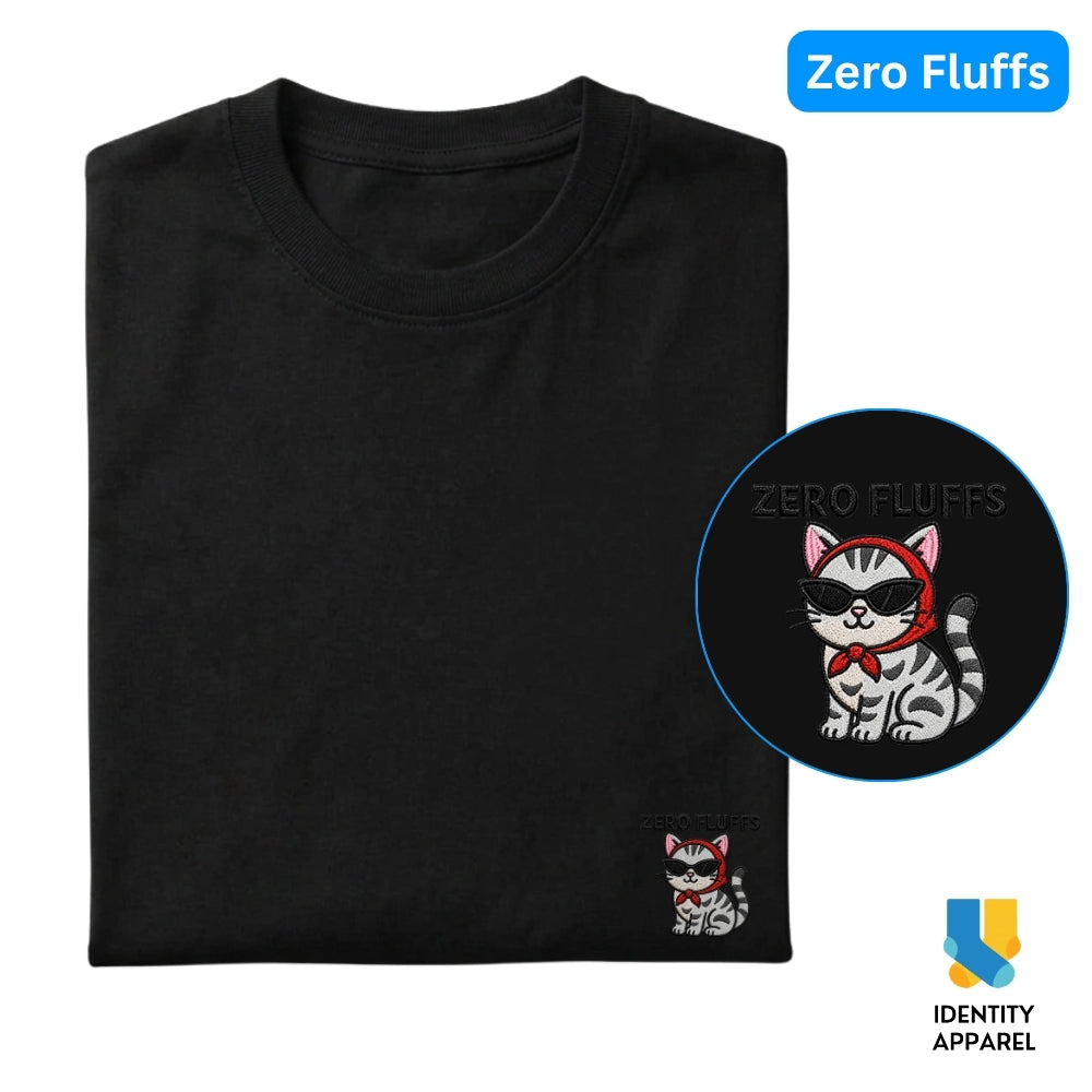 Cattitude Collection Zero Fluffs Embroidered Premium Cotton T-Shirt | IDENTITY Apparel