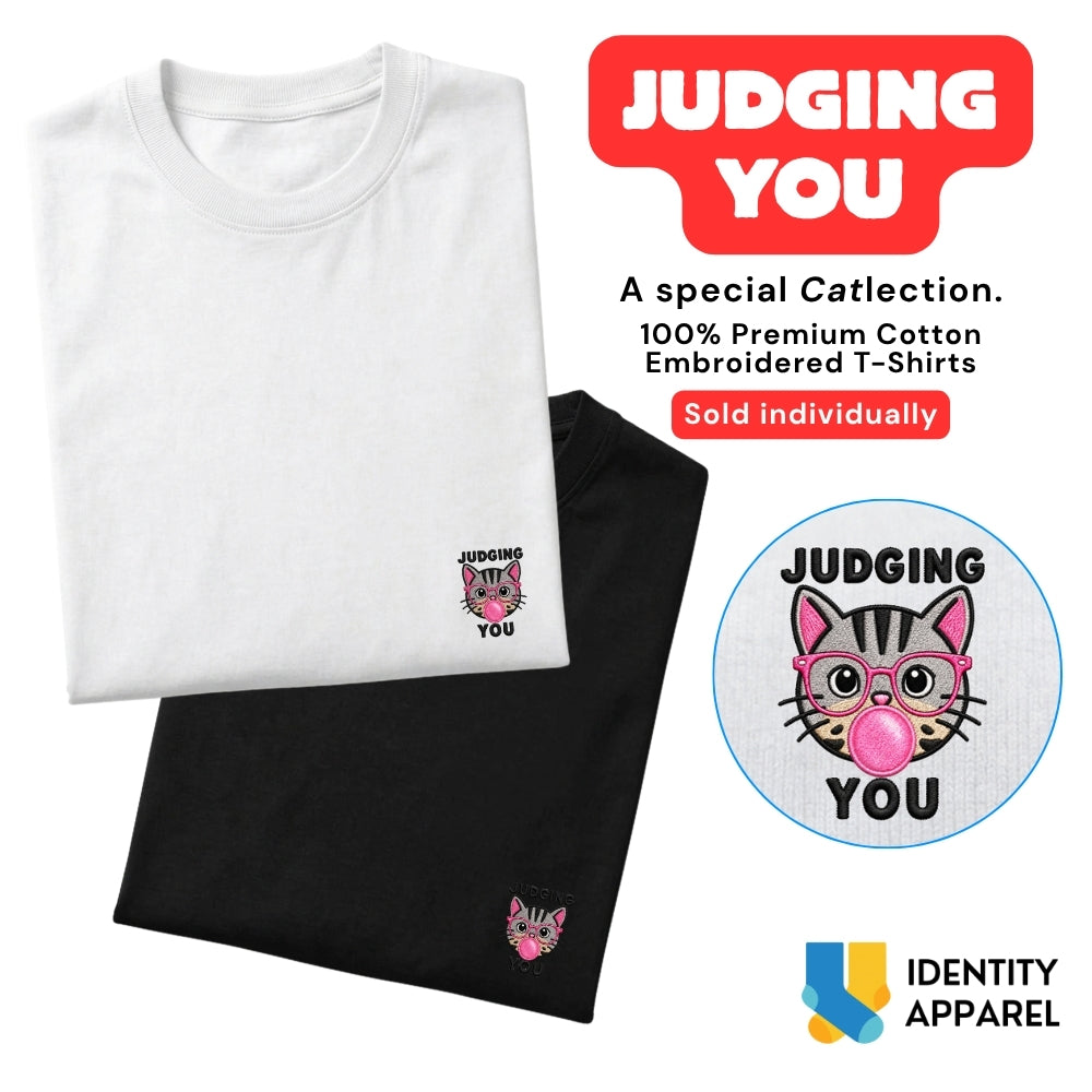 Cattitude Collection Judging You Embroidered Premium Cotton T-Shirt | IDENTITY Apparel