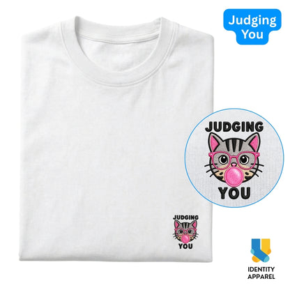 Cattitude Collection Judging You Embroidered Premium Cotton T-Shirt | IDENTITY Apparel
