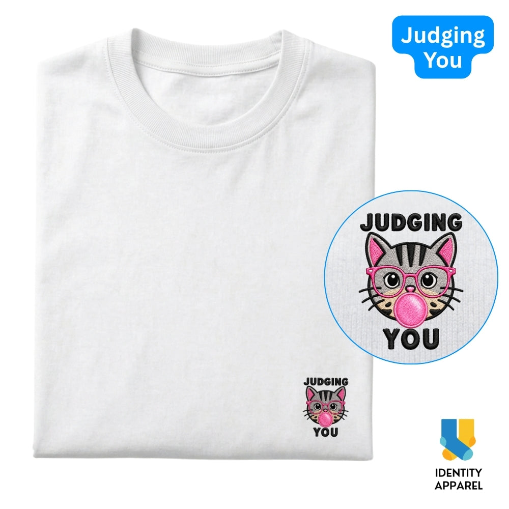 Cattitude Collection Judging You Embroidered Premium Cotton T-Shirt | IDENTITY Apparel