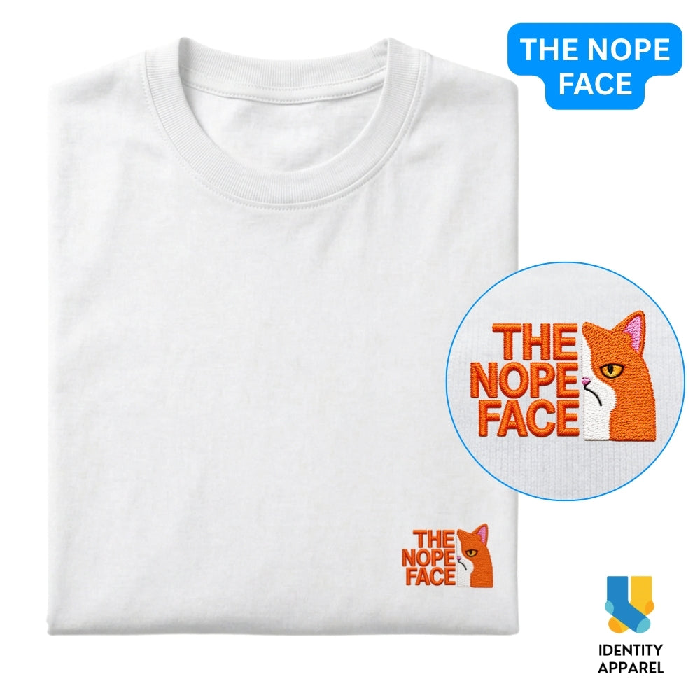 Cattitude Collection Nope Face Embroidered Premium Cotton T-Shirt | IDENTITY Apparel