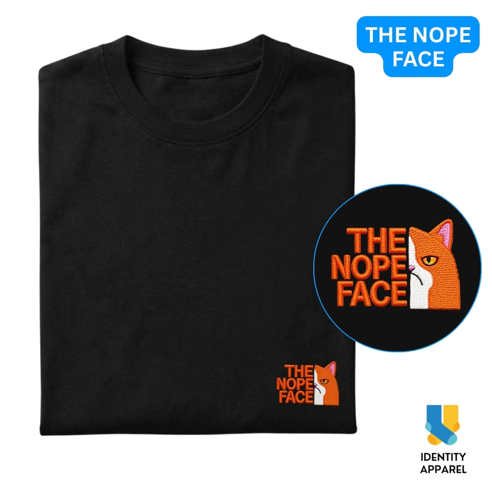 Cattitude Collection Nope Face Embroidered Premium Cotton T-Shirt | IDENTITY Apparel