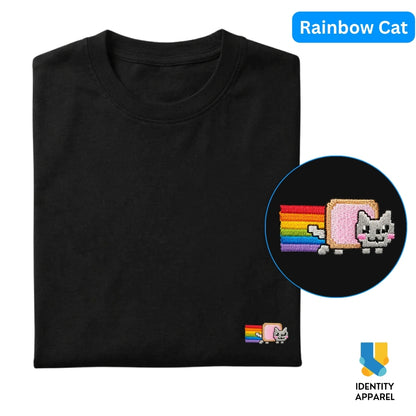 Cattitude Collection Rainbow Cat Embroidered Premium Cotton T-Shirt | IDENTITY Apparel
