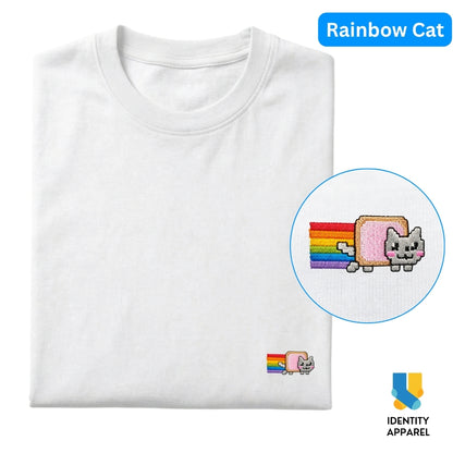 Cattitude Collection Rainbow Cat Embroidered Premium Cotton T-Shirt | IDENTITY Apparel