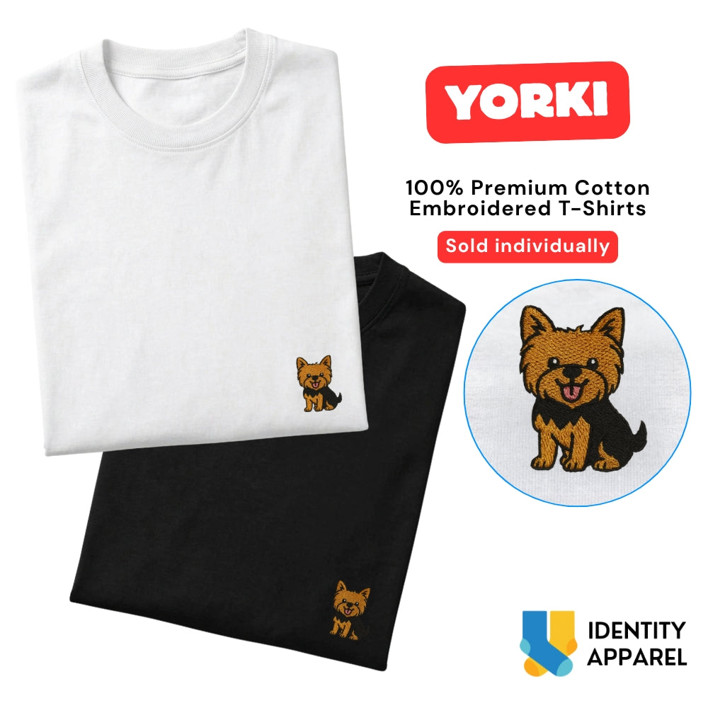 Yorki Embroidered Premium Cotton Unisex T-Shirt | Pup Culture IDENTITY Apparel