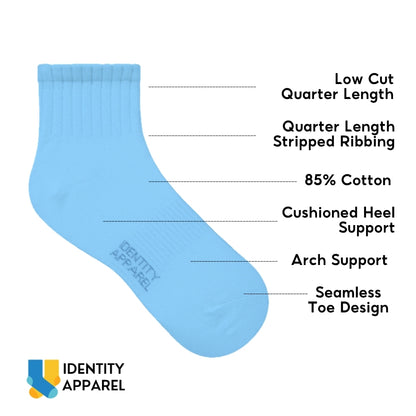 Colored Ankle Length Premium Cotton Socks with Garterized Ribbing and Arch Support