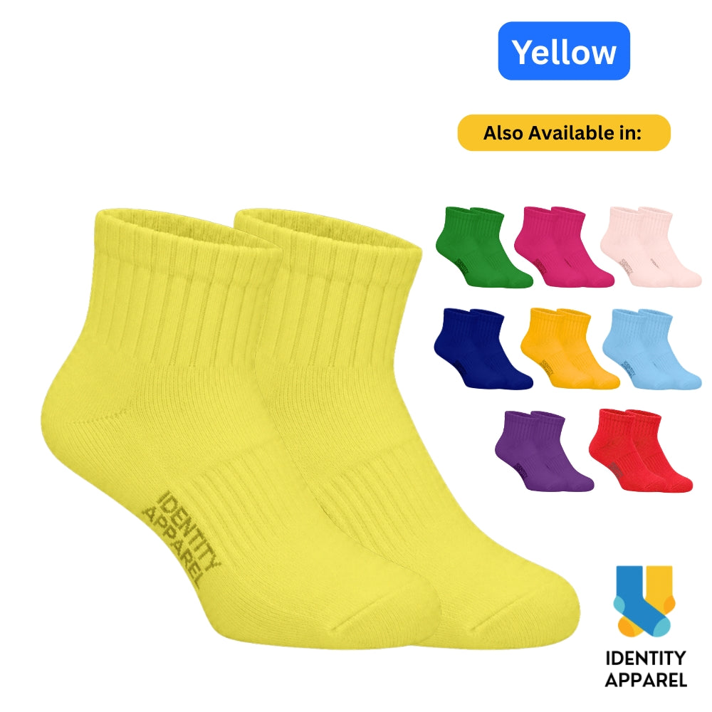 Colored Quarter Length Premium Cotton Socks with Garterized Ribbing and Arch Support
