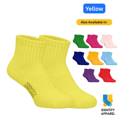 Colored Quarter Length Premium Cotton Socks with Garterized Ribbing and Arch Support
