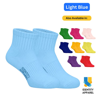 Colored Quarter Length Premium Cotton Socks with Garterized Ribbing and Arch Support
