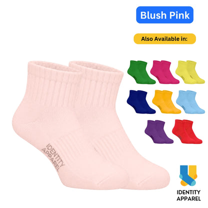 Colored Quarter Length Premium Cotton Socks with Garterized Ribbing and Arch Support