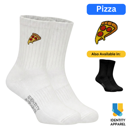 Pizza Embroidered Basic Cotton Socks