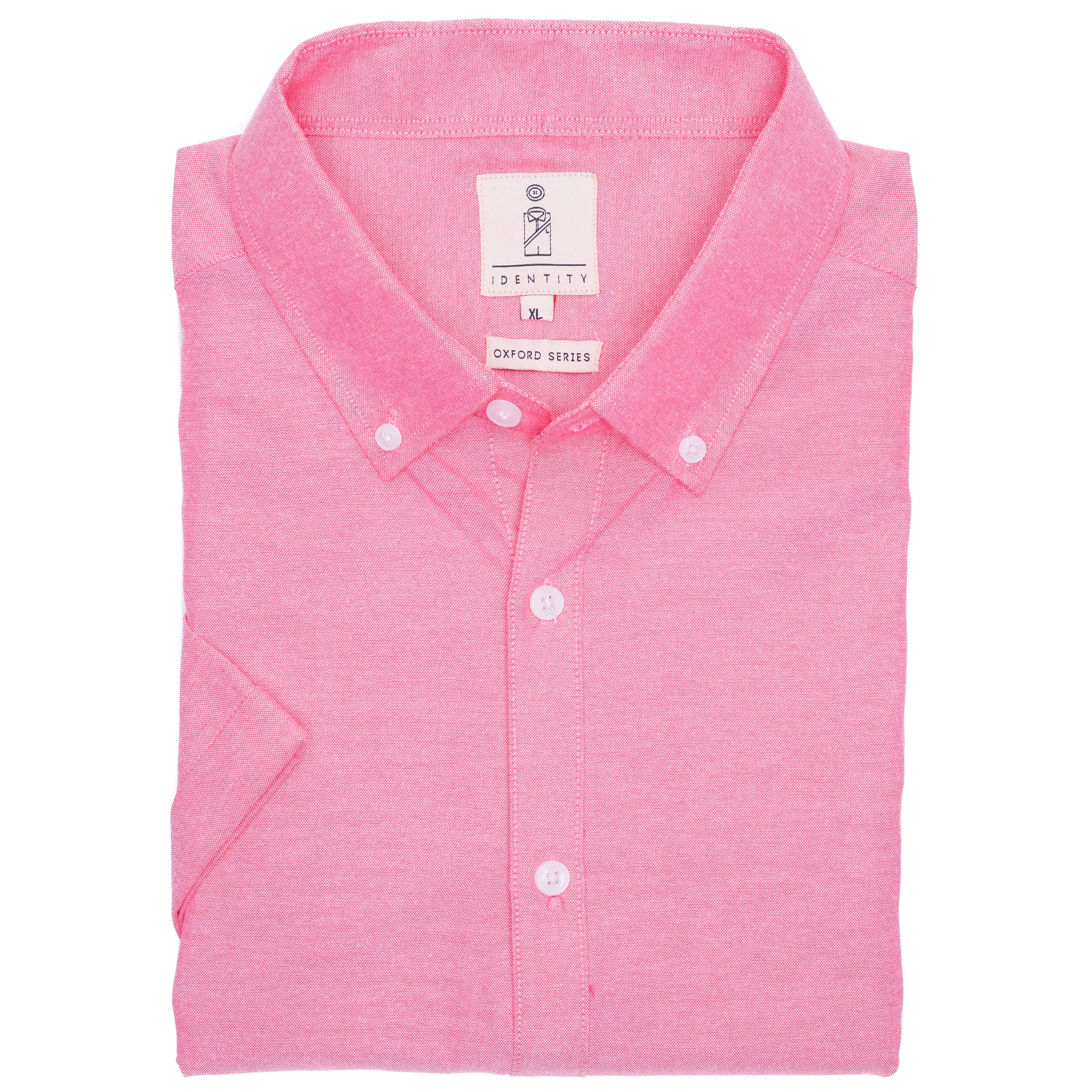 Mens REGULAR FIT Oxford Series Button Down Short Sleeve BUBBLE GUM Shirt - IDENTITY Apparel Shop