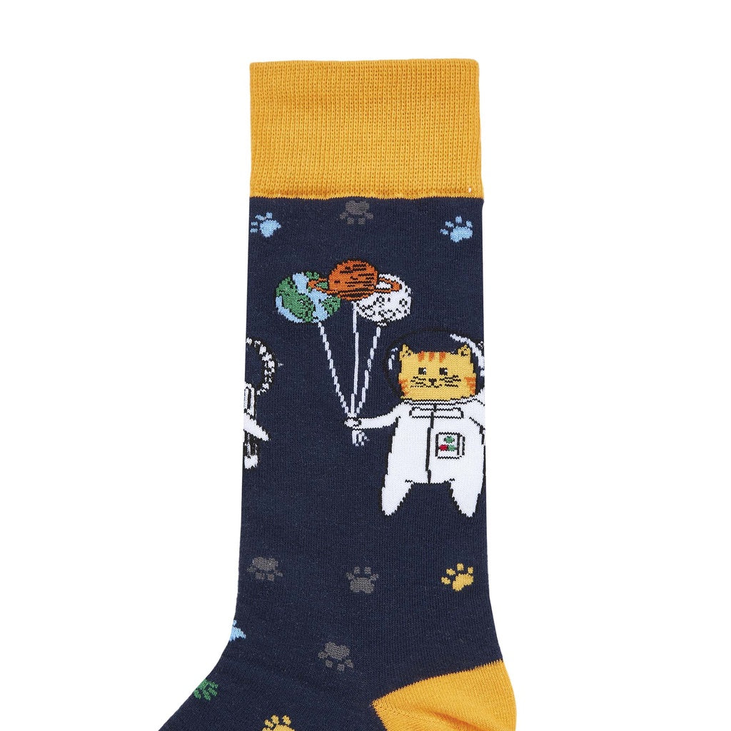 Space Cat Printed Crew Length Socks - IDENTITY Apparel Shop
