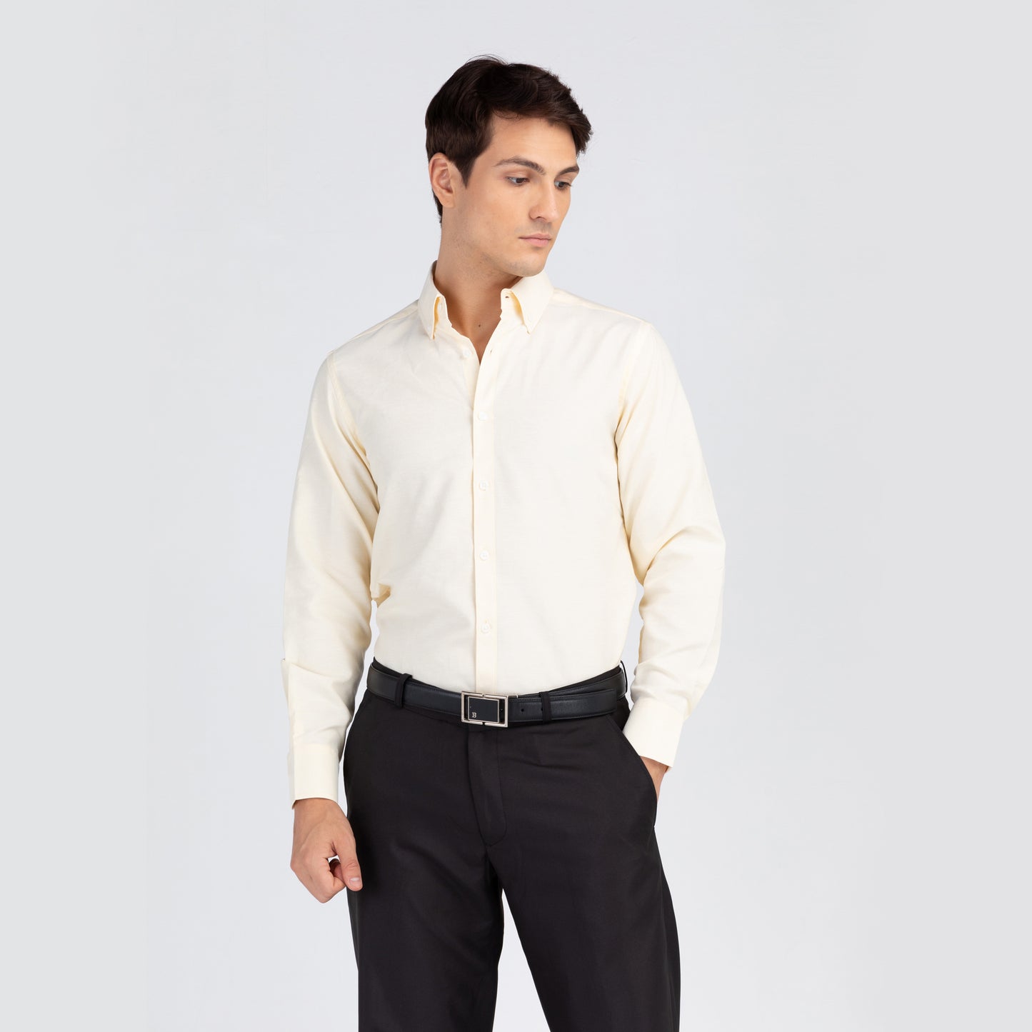 Mens REGULAR FIT Oxford Series Button Down Long Sleeve LIGHT YELLOW Shirt - IDENTITY Apparel Shop